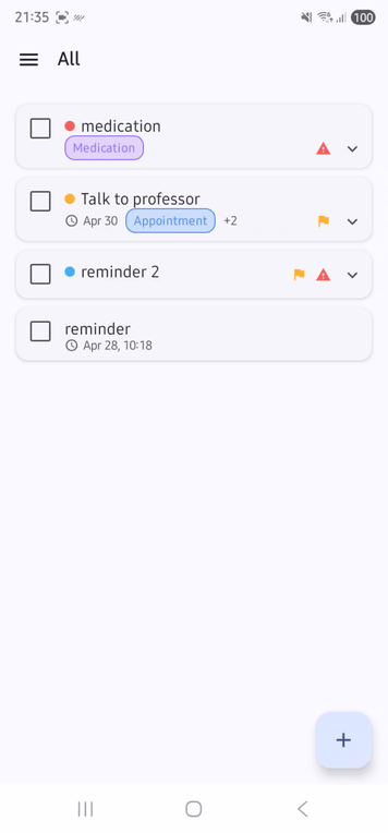 List reminders in Light Mode